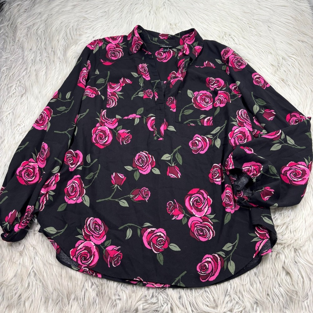 Torrid Women's 0X Rose Floral Harper Pop Over Blouse‎ Romantic Feminine